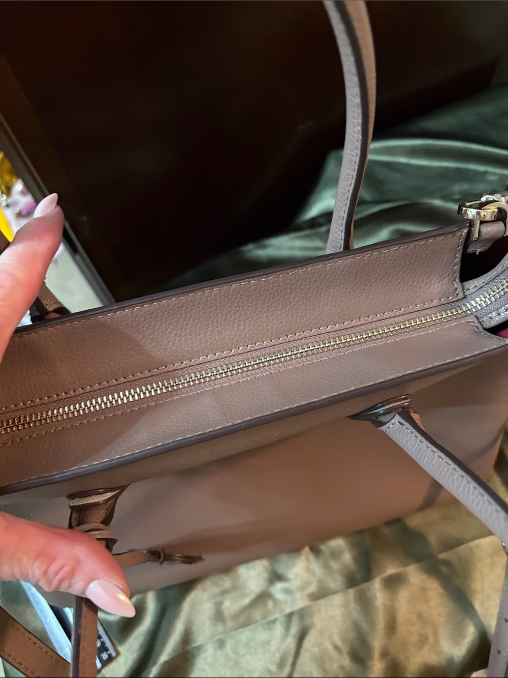 Eva Kaye Spade Zip Satchel Dusty Rose Brown Leather Satchel - Picture 15 of 16